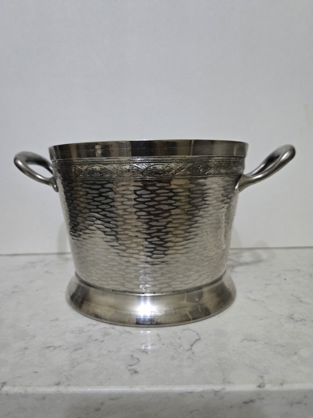 Hammered Silver-Tone Ice Bucket with Handles